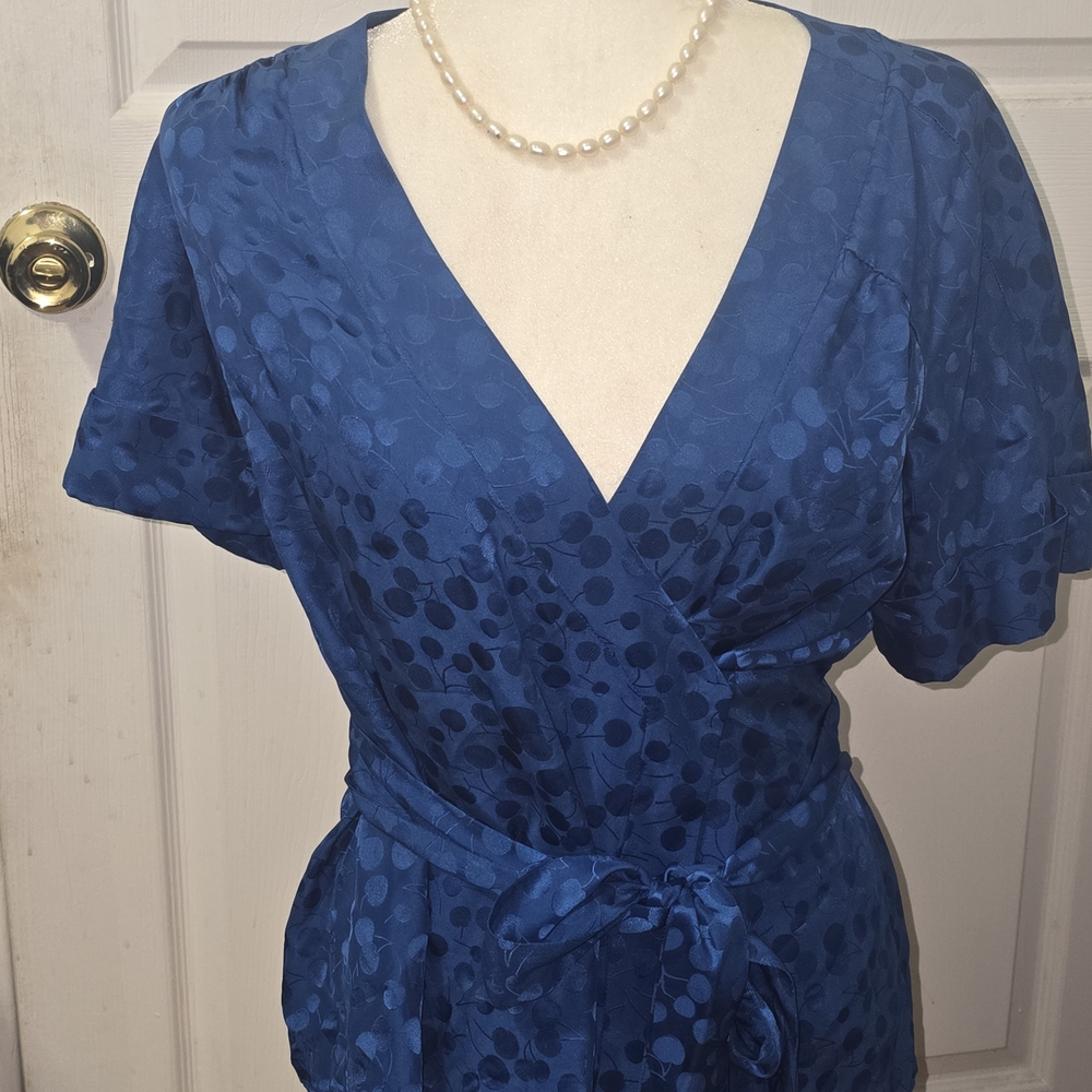 Marc Jacobs Blue Silk Wrap Top with Cherry Pattern